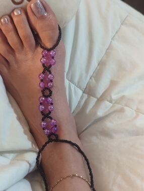 Handmade Purple Beaded Foot Jewelry - Women's Barefoot Sandal